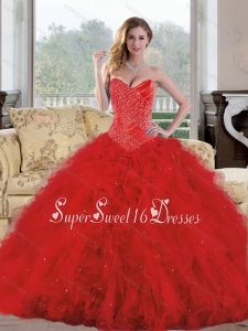 2015 Exquisite Sweetheart Red Sweet Fifteen Dresses with Appliques and Ruffles