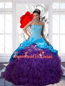 Gorgeous Beading and Ruffles 2015 Multi Color Sweet Fifteen Dresses with Pick Ups