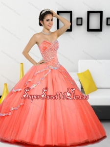 Luxurious Beading Sweetheart 2015 Sweet Fifteen Dresses in Orange Red