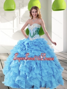 Sophisticated 2015 Sweetheart Aqua Blue Sweet Fifteen Dresses with Beading and Ruffles