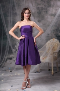 Purple Empire Strapless Knee-length Taffeta Ruch Dama Dresses for Sweet 16