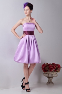 Lavender Strapless Knee-length Taffeta Sashes Dama Dresses for Sweet 16