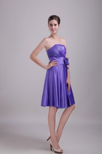 Purple / Princess Strapless Knee-length Satin Handle-made Flower Dama Dresses for Sweet 16