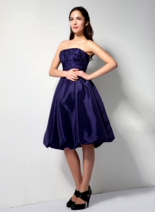 Purple Strapless Knee-legnth Taffeta Ruch Dama Dresses for Sweet 16