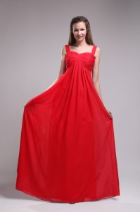 Red Empire Straps Floor-length Chiffon Ruch Dama Dress