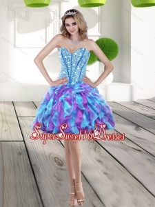 Elegant 2015 Beading and Ruffles A Line Dama Dress in Multi Color