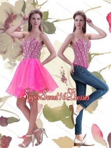 Exclusive 2015 A Line Mini Length Hot Pink Dama Dress with Beading