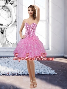 Inexpensive Rose Pink Sweetheart 2015 Dama Dress with Beading and Ruffles