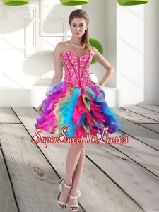 Classical Beading and Ruffles Organza 2015 Quinceanera Dama Dress in Multi Color