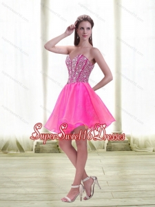 Popular A Line Beading 2015 Quinceanera Dama Dress in Hot Pink