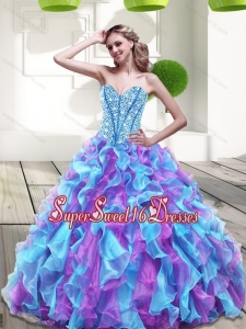 2015 Elegant Sweetheart Multi Color Sweet 16 Dresses with Beading and Ruffles