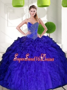 Gorgeous Blue Sweetheart Beading Ball Gown Military Ball Dresses with Ruffles