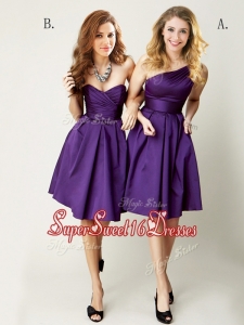 2016 Top Selling Mini Length Ruching Dama Dress in Purple