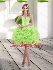 2015 Beautiful Sweetheart Short Rolling Flowers Quinceanera Dama Dresses in Spring Green