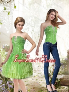 Detachable Green Dama Dress with Beading and Ruffles for 2015
