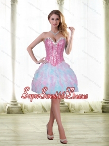 Luxurious Beading and Ruffles Short 2015 Quinceanera Dama Dresses with Sweetheart