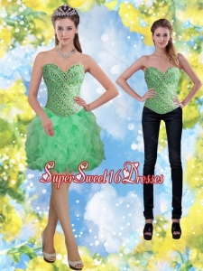 New Style Apple Green Beading and Ruffles Quinceanera Dama Dresses for 2015