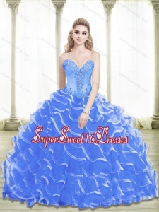 Classical Beading and Ruffled Layers Sweetheart 2015 Blue 15th Birthday Party Dresses