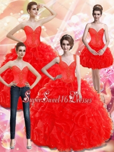 Elegant Appliques and Ruffles Red Sweet 16 Dress for 2015