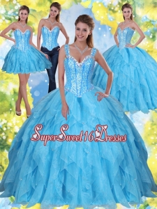 2015 Beading and Ruffles Baby Blue Military Ball Dresses with Sweetheart