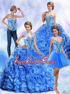 Luxurious Embroidery and Ruffles Royal Blue Sweet Fifteen Dresses