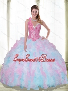 Modest Sweetheart Beading and Ruffles Multi Color Sweet Sixteen Dresses