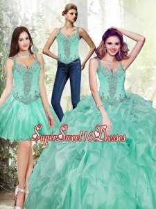 Brand New Beading and Ruffles Sweet 16 Ball Gowns in Apple Green
