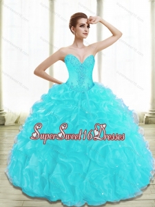 Luxurious Appliques and Ruffles Aqua Blue Sweet 16 Ball Gowns