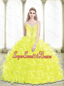 Perfect Sweetheart Beading and Ruffled Layers Yellow Sweet 16 Ball Gowns