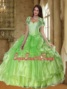 Unique Green Sweet 16 Ball Gowns with Beading and Ruffles