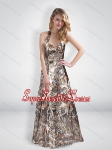 Elegant A Line Halter Top Multi Color Camo Quinceanera Dama Dresses with Brush Train