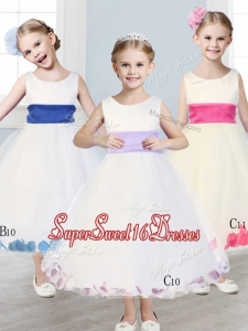 New Scoop Tulle Girls Pageant Dresses with Sashes and Appliques