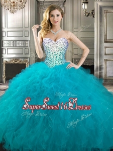 Gorgeous Teal Really Puffy Cheap Sweet Sixteen Dress with Beading and Ruffles