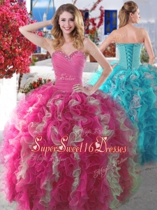 New Arrivals Beaded and Ruffled Cheap Sweet Sixteen Dress in Hot Pink and Champagne