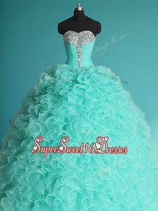 Exclusive Apple Green Big Puffy In Stock Quinceanera Dresses with Beading and Ruffles