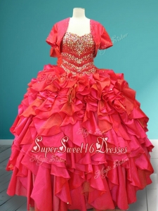 Luxurious Beaded Bodice and Ruffled In Stock Quinceanera Dresses in Red