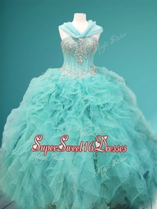 Visible Boning Beaded and Ruffled In Stock Quinceanera Dresses in Apple Green