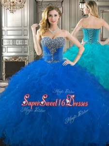 Popular Beaded Bodice and Ruffled Really Puffy Sweet 16 Dress in Royal Blue