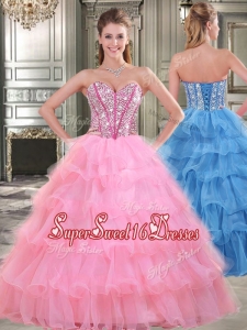 Wonderful Rose Pink Sweet 16 Dress with Beading and Ruffled Layers