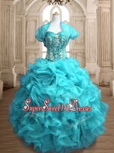 Popular Beaded and Ruffled Organza Quinceanera Dress in Teal