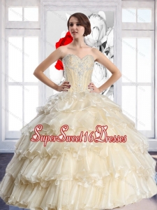 Top Seller Champagne Sweetheart 2015 Quinceanera Dresses with Beading and Ruffled Layers for Summer