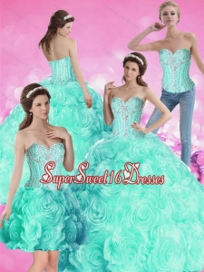 2015 Elegant Sweet 16 Beaded Quinceanera Dresses with Rolling Flowers for Fall