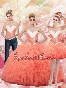 2015 New Style Sweetheart Watermelon Sweet Sixteen Dresses with Beading for Fall