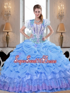 Smart 2015 Baby Blue New Style Sweet 16 Dresses with Appliques and Pick Ups for Summer