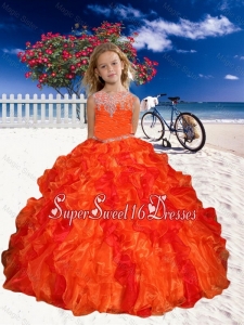 2016 Spring Perfect Appliques Little Girl Pageant Dress in Orange Red with Beaded Decorate