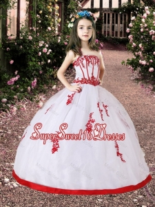 2016 Summer Discount White and Red Little Girl Pageant Dress with Appliques