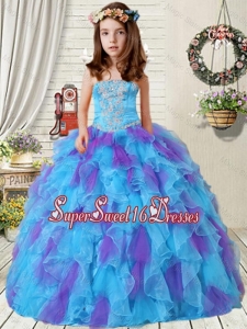 2016 Winter New Style Appliques Little Girl Pageant Dress with Ruffles in Purple and Blue