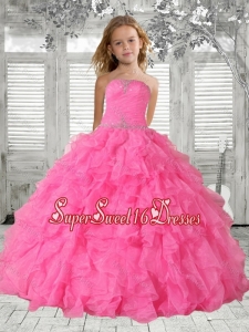 2016 Winter New Style Beading Rose Pink Little Girl Pageant Dress with Ruffles
