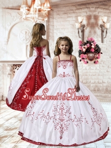 Pretty 2016 Summer Spaghetti Straps White Satin Little Girl Pageant Dress with Embroidery