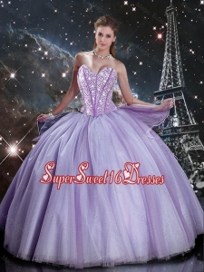 2016 Summer Popular Sweetheart Lavender Tulle Quinceanera Dresses with Beading